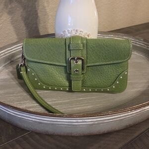 Coach Green Leather Wallet with Buckle